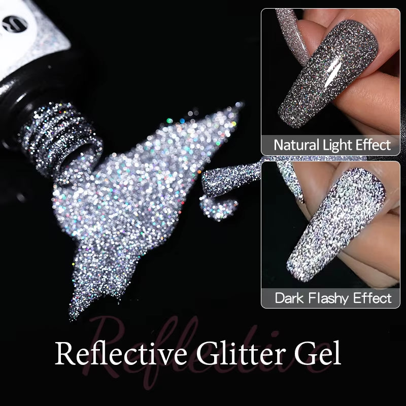 7.5Ml Champagne Gold Reflective Gel Nail Polish Bright Sparkling Glitter French Semi Permanent Nail Painting UV Gel