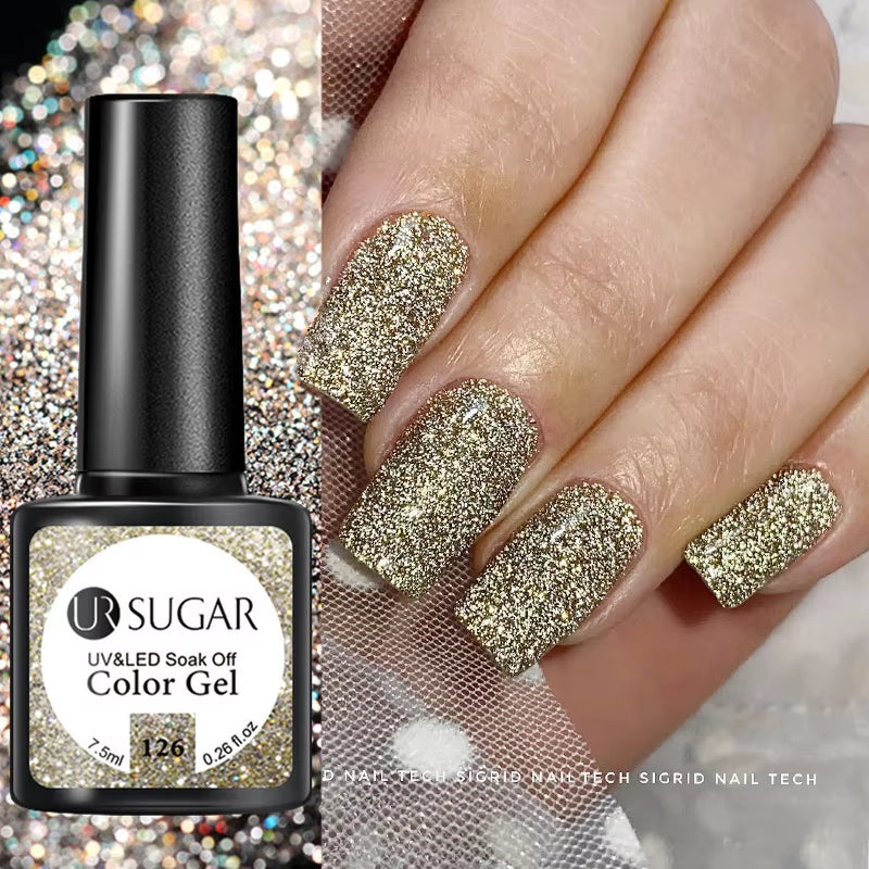 7.5Ml Champagne Gold Reflective Gel Nail Polish Bright Sparkling Glitter French Semi Permanent Nail Painting UV Gel