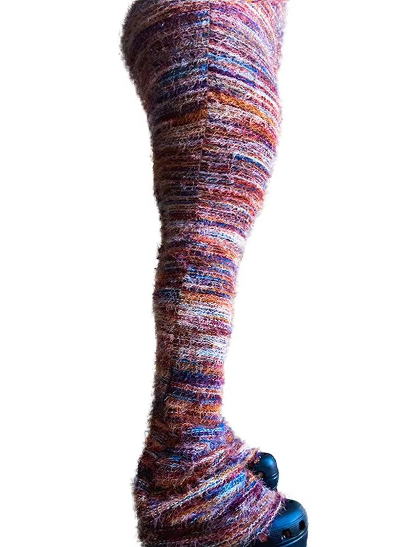 Women's Fuzzy Flare Pants 2024 Winter Collection - High Waist Stacked Fur Leggings for Fashionable Casual and Club Wear