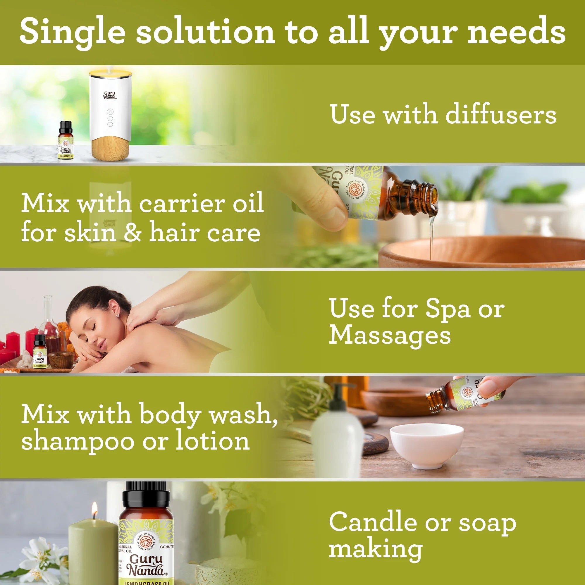 100% Pure & Natural Lemongrass Essential Oil for Aromatherapy & Diffuser - 15Ml