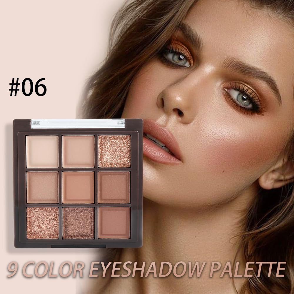 9 Colors Nude Champagne Gold Matte Shimmer Eyeshadow Palette for Eye Makeup,High Pigmented Brown Eye Shadow Primers Powder Palet De Sombras De Ojos-06#
