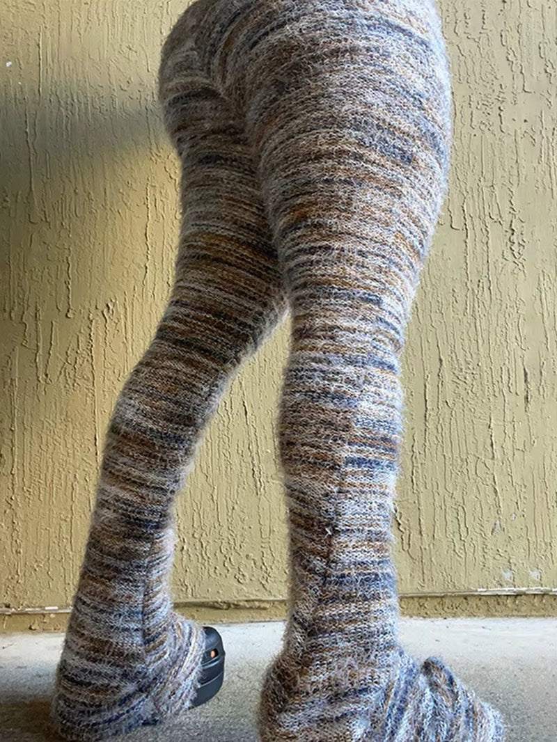 Women's Fuzzy Flare Pants 2024 Winter Collection - High Waist Stacked Fur Leggings for Fashionable Casual and Club Wear