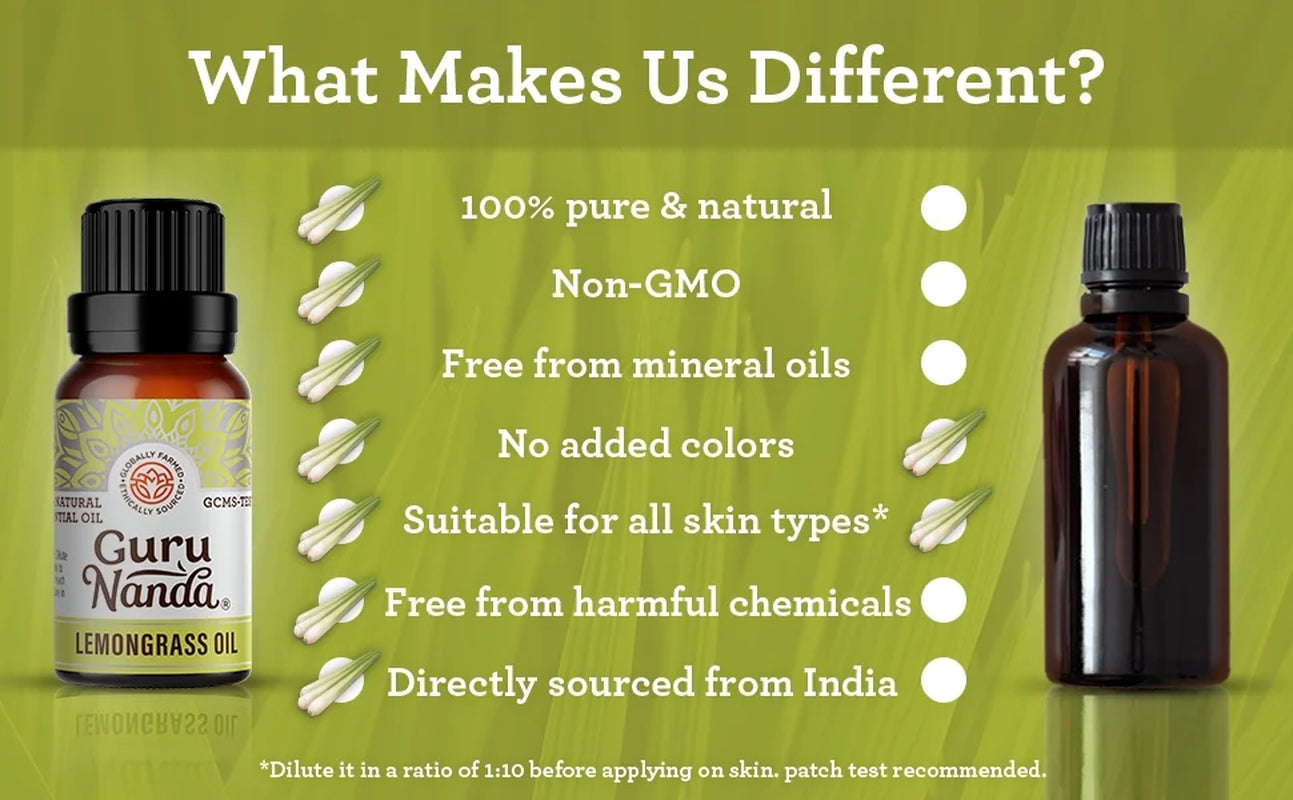 100% Pure & Natural Lemongrass Essential Oil for Aromatherapy & Diffuser - 15Ml