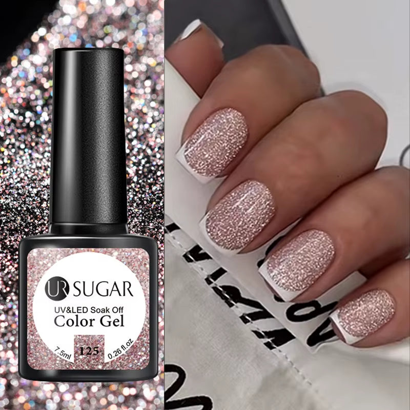 7.5Ml Champagne Gold Reflective Gel Nail Polish Bright Sparkling Glitter French Semi Permanent Nail Painting UV Gel