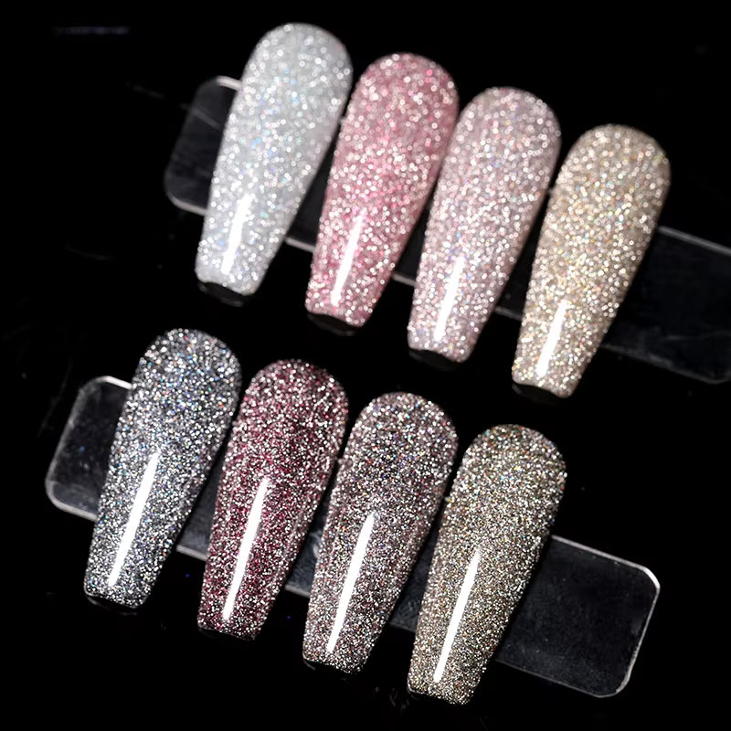 7.5Ml Champagne Gold Reflective Gel Nail Polish Bright Sparkling Glitter French Semi Permanent Nail Painting UV Gel