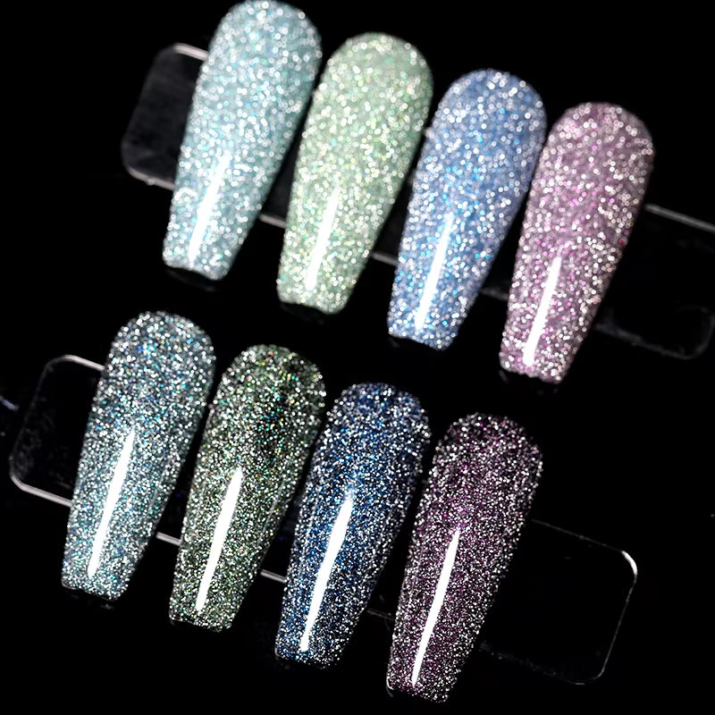 7.5Ml Champagne Gold Reflective Gel Nail Polish Bright Sparkling Glitter French Semi Permanent Nail Painting UV Gel