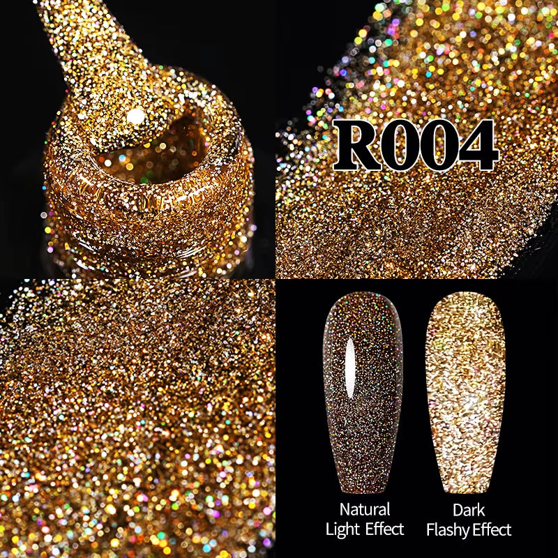 7.5Ml Champagne Gold Reflective Gel Nail Polish Bright Sparkling Glitter French Semi Permanent Nail Painting UV Gel