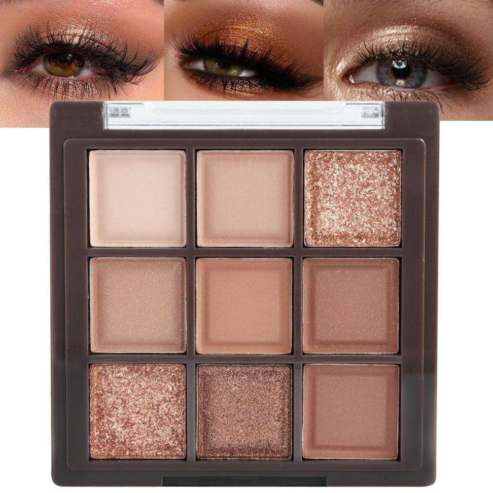 9 Colors Nude Champagne Gold Matte Shimmer Eyeshadow Palette for Eye Makeup,High Pigmented Brown Eye Shadow Primers Powder Palet De Sombras De Ojos-06#